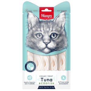 Wanpy Cat Лакомство для кошек Нежное пюре (Тунец и треска, 70 г.)