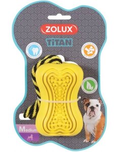 Zolux Titan игрушка кость-кормушка с веревкой (10 см., Желтая)