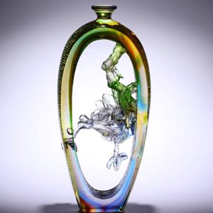 Глазурованная ваза Glass craftsman с цветком магнолией/ модель LLGJF7076