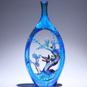 Креативная, стеклянная ваза Glass craftsman с цветком сливы/ модель LLGJF7072