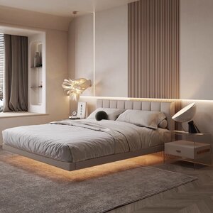 Кровать в итальянском стиле с подсветкой, кожа из микрофибры