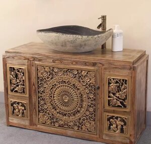Мебель для ванной в азиатском стиле из массива дерева