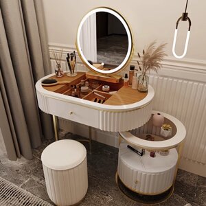 Модный туалетный столик с круглой тумбой, стеклянной столешницей