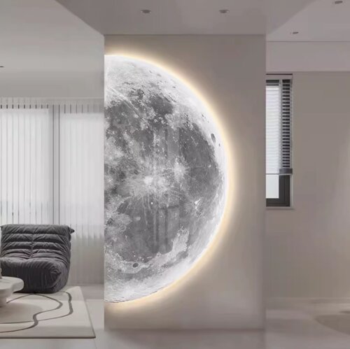 Настенный декор с LED подсветкой Луна в стиле Ваби-саби