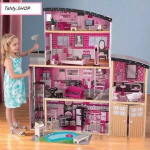 Розовый кукольный домик, В135хД129хШ37см