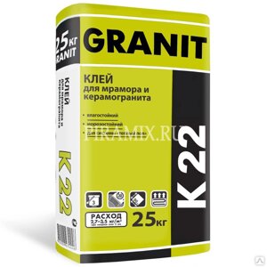 Клей Granit К-22 для мрамора и керамогранита 25 кг 7468