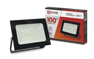 Прожектор светодиодный СДО-7 100Вт 230В 6500К IP65 черный IN HOME