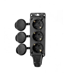 Розетка (колодка) 3-х местная с крышками каучук 2P+PE 230V 16A IP54 (7/84) черная DY-01-01-008 DYNEL