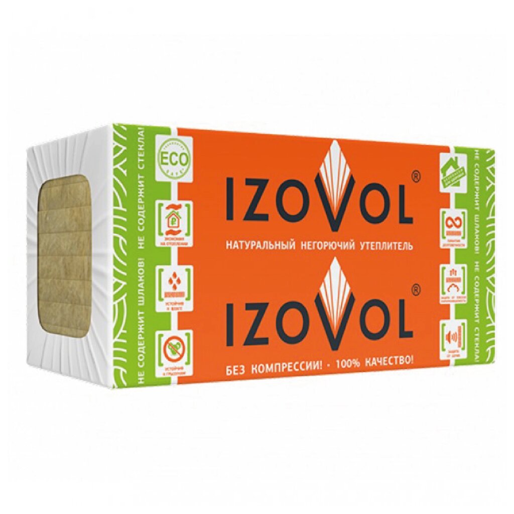 Плита минераловатная Izovol Л-35 50 мм 1200х600 мм 8 плит 5,76 м2 0,288 м3 24 уп/пал от компании Строй Мир Крым. Симферополь. - фото 1