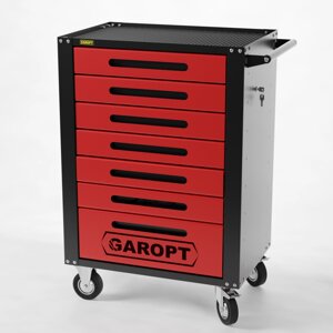 Тележка инструментальная Garopt 7 ящиков КРАСНАЯ, центральный замок, увеличенные колеса, доводчики, GAROPT Серия