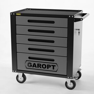 GTS5. grey Тележка инструментальная Garopt 5 ящиков СЕРАЯ, центральный замок, увеличенные колеса, доводчики, GAROPT