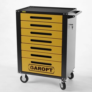 Тележка инструментальная Garopt 7 ящиков ЖЁЛТАЯ, центральный замок, увеличенные колеса, доводчики, GAROPT Серия