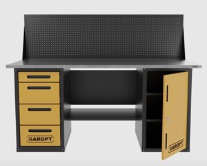 Верстак двухтумбовыи дверь/4 ящиков с экраном, желтый 1800*700 Garopt, GT1800DY4PP. yell