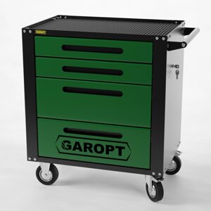 GTS4. green Тележка инструментальная Garopt 4 ящиков ЗЕЛЕНАЯ, центральный замок, увеличенные колеса, доводчики, GAROPT