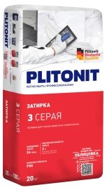 Затирка цементная влагостойкая Plitonit 3 серая 20кг