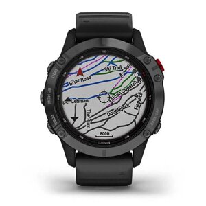 Спортивные наручные часы Garmin Fenix 6 Pro Solar серый с черным ремешком 010-02410-15
