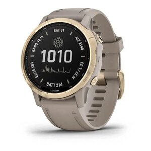 Спортивные наручные часы Garmin Fenix 6s Pro Solar золотистый с песочным ремешком 010-02409-11