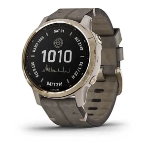 Спортивные наручные часы Garmin Fenix 6s Pro Solar золотистый с серым замшевым ремешком 010-02409-26