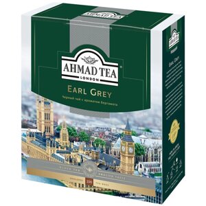 Чай AHMAD (Ахмад) Earl Grey, черный цейлонский с ароматом бергамота, 100 пакетиков в конвертах по 2 г
