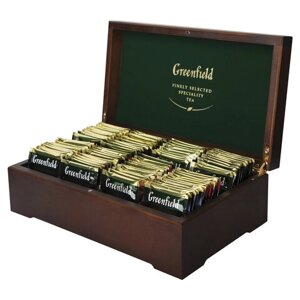 Чай GREENFIELD ассорти 8 вкусов в деревянной шкатулке, НАБОР 96 пакетиков