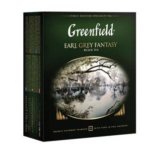 Чай GREENFIELD Earl Grey Fantasy черный с бергамотом и цитрусом, 100 пакетиков в конвертах по 2 г