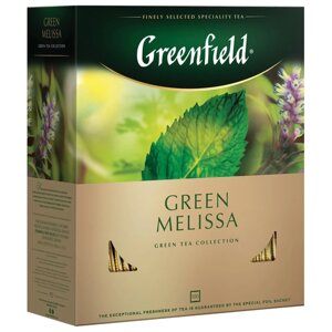 Чай GREENFIELD Green Melissa зеленый с мятой и мелиссой, 100 пакетиков в конвертах по 1,5 г