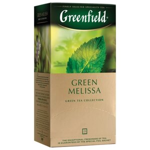 Чай GREENFIELD Green Melissa зеленый с мятой и мелиссой, 25 пакетиков в конвертах по 1,5 г
