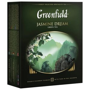 Чай GREENFIELD Jasmine Dream зеленый с жасмином, 100 пакетиков в конвертах по 2 г