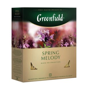 Чай GREENFIELD Spring Melody черный с чабрецом, мятой, смородиной, 100 пакетиков в конвертах по 1,5 г