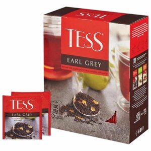 Чай TESS Earl Grey черный с бергамотом с цедрой лимона, 100 пакетиков в конвертах по 1,8 г
