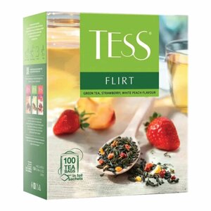 Чай TESS Flirt зеленый с клубникой и персиком, 100 пакетиков в конвертах по 1,5 г