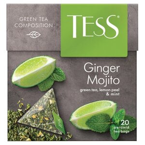 Чай TESS Ginger Mojito зеленый с ароматом мяты, цедрой лимона, имбирем, 20 пирамидок по 1,8 г