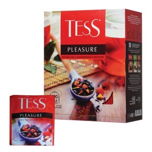 Чай TESS Pleasure черный с шиповником, яблоком, лимонным сорго, 100 пакетиков в конвертах по 1,5 г