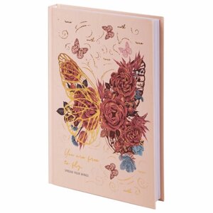 Ежедневник недатированный А5 (145х215 мм), ламинированная обложка с фольгой, 128 л., STAFF, Butterfly, 113524