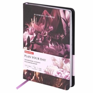 Ежедневник недатированный B6 (127х186 мм), BRAUBERG VISTA, под кожу, твердый, срез фольга, 136 л., Flowers, 112109