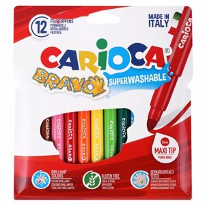 Фломастеры утолщенные CARIOCA Bravo, 12 цветов, суперсмываемые, 42755
