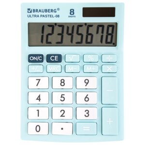 Калькулятор настольный brauberg ULTRA pastel-08-LB, компактный (154x115 мм), 8 разрядов, двойное питание, голубой,