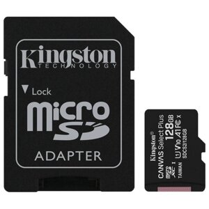 Карта памяти microsdxc 128 GB kingston canvas select plus UHS-I U1,100 мб/с (class 10), адаптер, SDCS2/128 GB