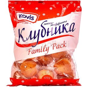 Кекс KOVIS мини-маффины с клубничным кремом, 470 г, пакет