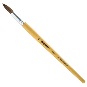 Кисть ПИФАГОР, ПОНИ, круглая,10, деревянная лакированная ручка, колпачок, пакет с подвесом, 200839