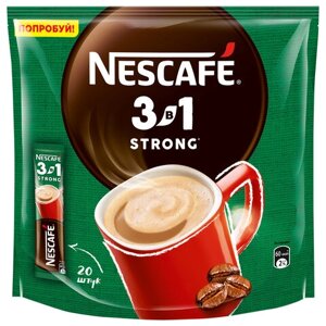 Кофе растворимый порционный NESCAFE 3 в 1 Крепкий, КОМПЛЕКТ 20 пакетиков по 14,5 г