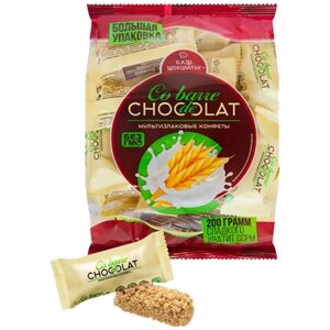 Конфеты мультизлаковые CO BARRE DE CHOKOLAT с белой глазурью, 200 г, пакет