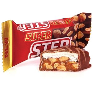 Конфеты шоколадные СЛАВЯНКА Super Step двухслойные, нуга с арахисом, 1000 г, пакет