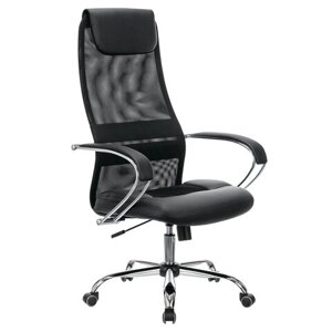 Кресло офисное BRABIX PREMIUM Stalker EX-608 CH, хром, ткань-сетка/кожзам, черное, 532091
