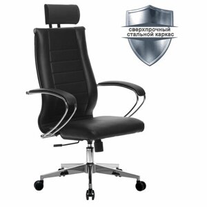 Кресло офисное МЕТТА К-32 хром, экокожа, подголовник, сиденье и спинка мягкие, черное