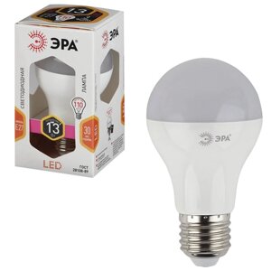 Лампа светодиодная ЭРА, 13 (110) Вт, цоколь E27, груша, теплый белый, свет, 30000 ч., LED smdA65\A60-13W-827-E27