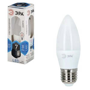 Лампа светодиодная ЭРА, 7 (60) Вт, цоколь E27, свеча, холодный белый свет, 30000 ч., LED smdB35-7w-840-E27