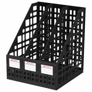 Лоток вертикальный для бумаг BRAUBERG MAXI Plus, 240 мм, 3 отделения, сетчатый, сборный, черный, 237013