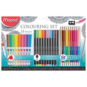 Набор для творчества MAPED Colouring Set, 10 фломастеров, 10 капиллярных ручек, 12 двусторонних цветных карандашей,
