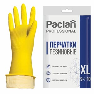Перчатки хозяйственные латексные, х/б напыление, размер XL (очень большой), желтые, PACLAN Professional